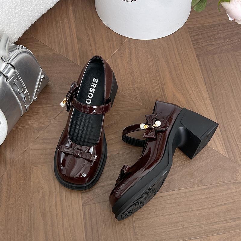 

Fashion Platform Thick Bottom Women Mary Jane Shoes Shallow Butterfly-knot Pumps Ladies Concise Outdoor College Style Leather Shoes 35 коричневый