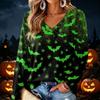 Women's V-Neck Long Sleeve Lightweight Halloween Print Blouse for Casual Wear