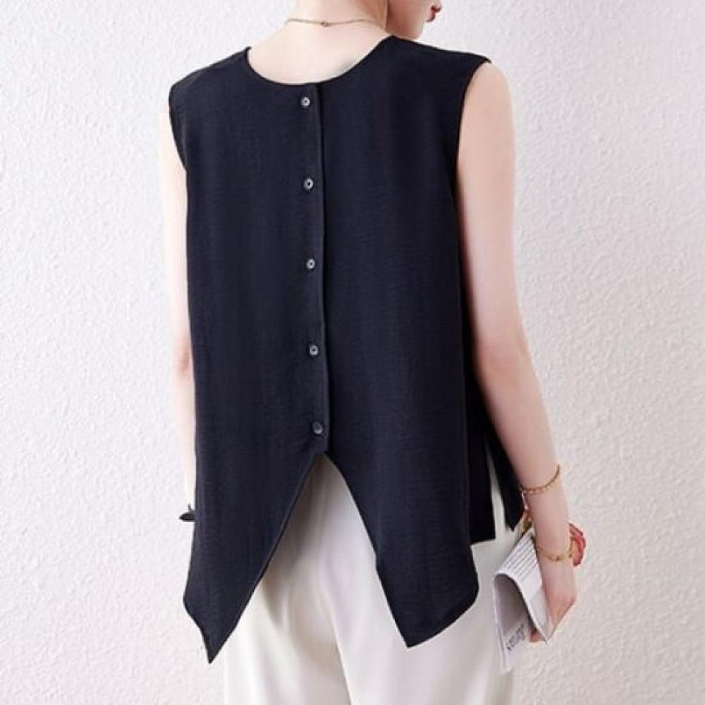 Navava Women Modern Button Point Sleeveless Blouse Nb2685