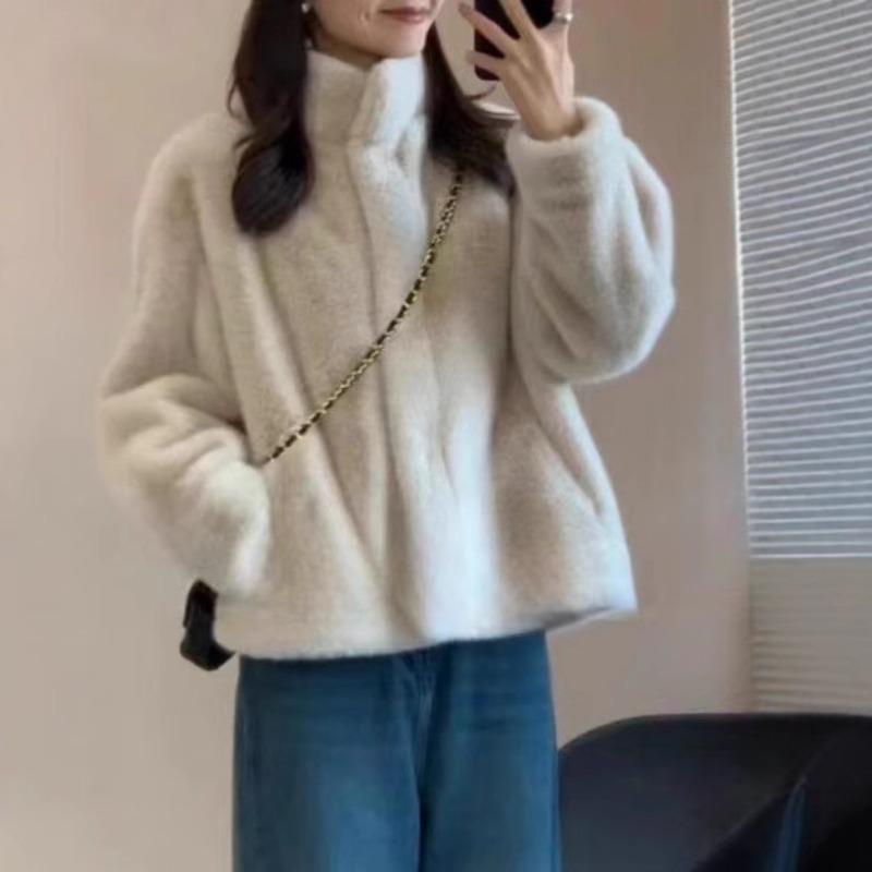 Autumn and winter new imitation velvet fur stand-up collar short top women's cotton fur coat thickened