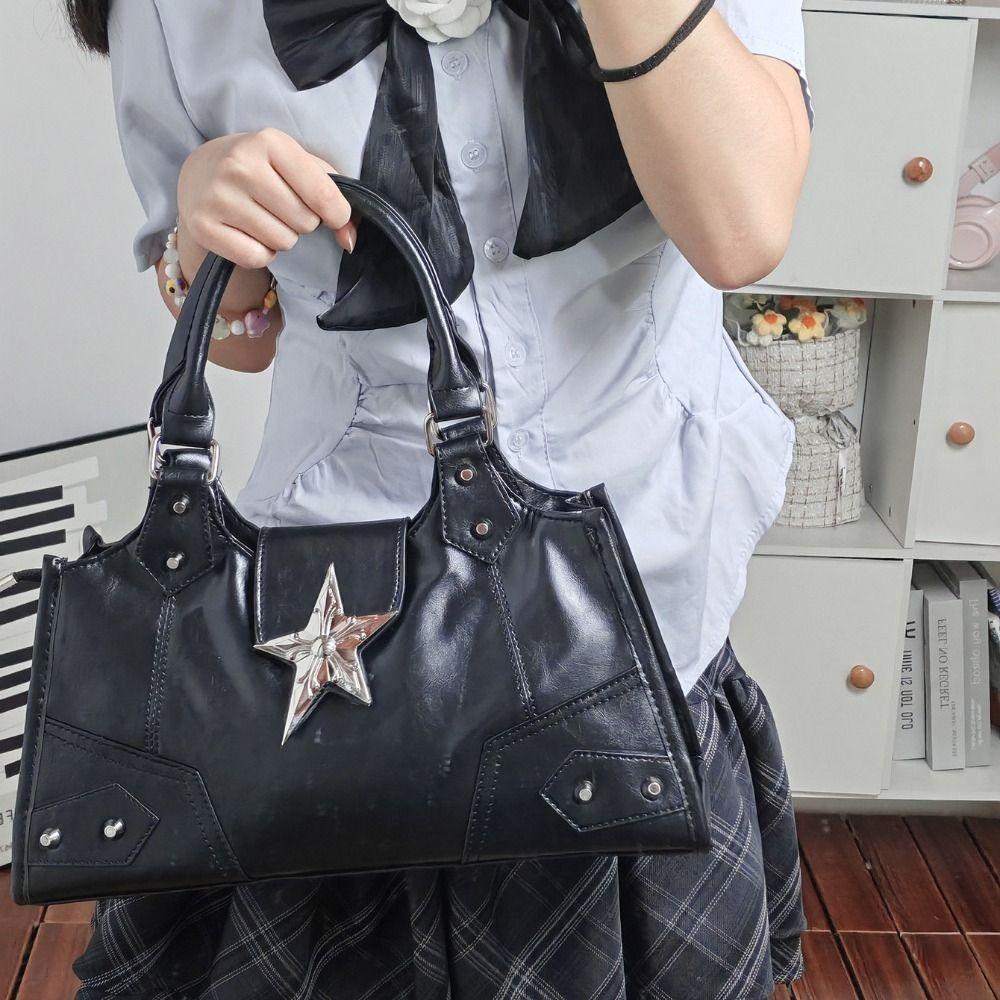 PU Leather Locomotive Style Underarm Bag Large Capacity Y2K Shoulder Bag Girls
