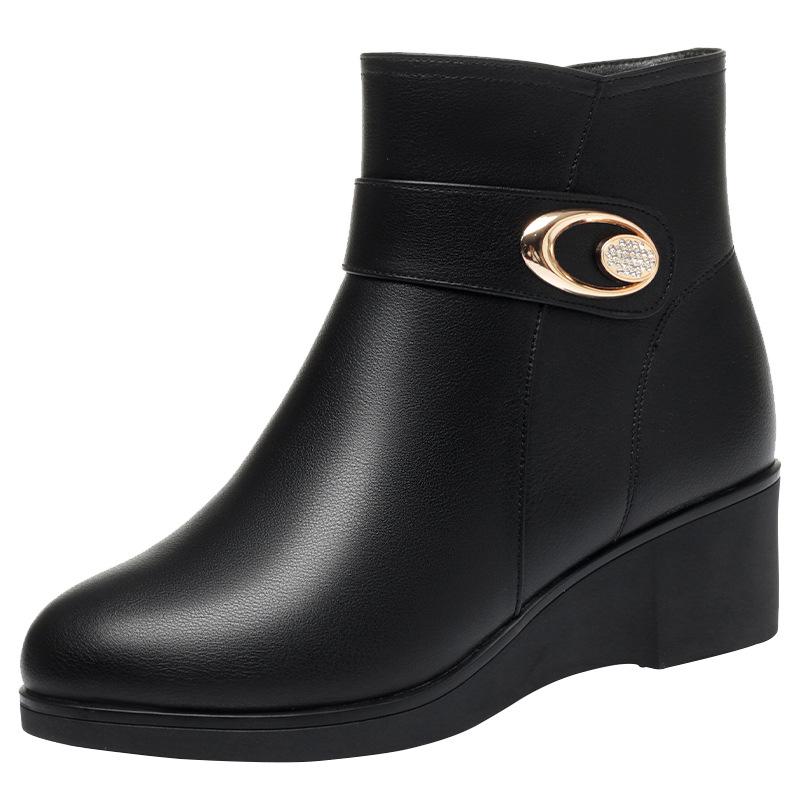 Slope Heel Short Boots Women's Autumn and Winter, New Fashion Boots    and Elderly Women's Shoes Platform Waterproof Table Mother Shoes