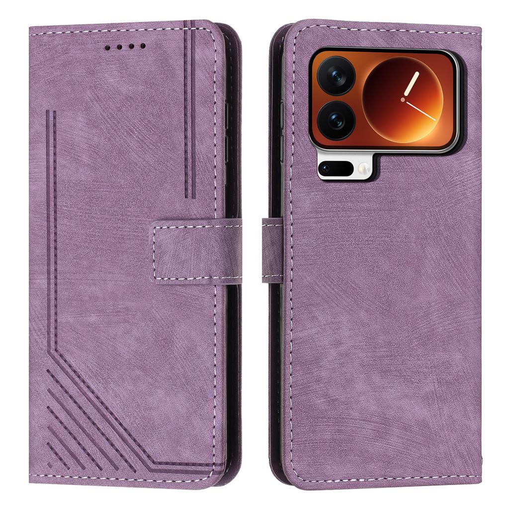 For Xiaomi 17 Pro Max Stand Case Imprinted Lines Leather Phone Cover