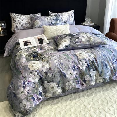 100% Egyptian Cotton Bedding Set 800TC Duvet Cover Set with Bed Sheet and Pillowcase, Vintage Oil Printing Style, Luxury Sheets