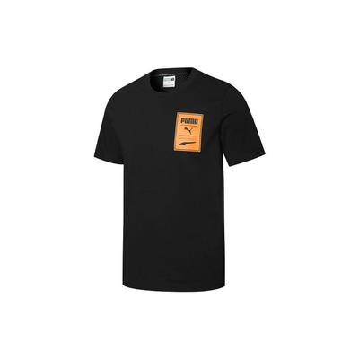 Kontrastowy Nadruk Logo Sportowy Okrągły Dekolt Krótki Rękaw T-shirt Męskie Topy Czarny 532710-01