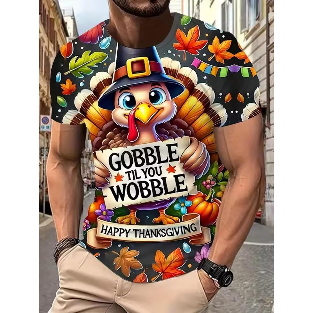 Men's Fashion Summer Short Sleeved T-shirt Comfortable Loose Large Animal Chicken Printed Creative Fun T-shirt