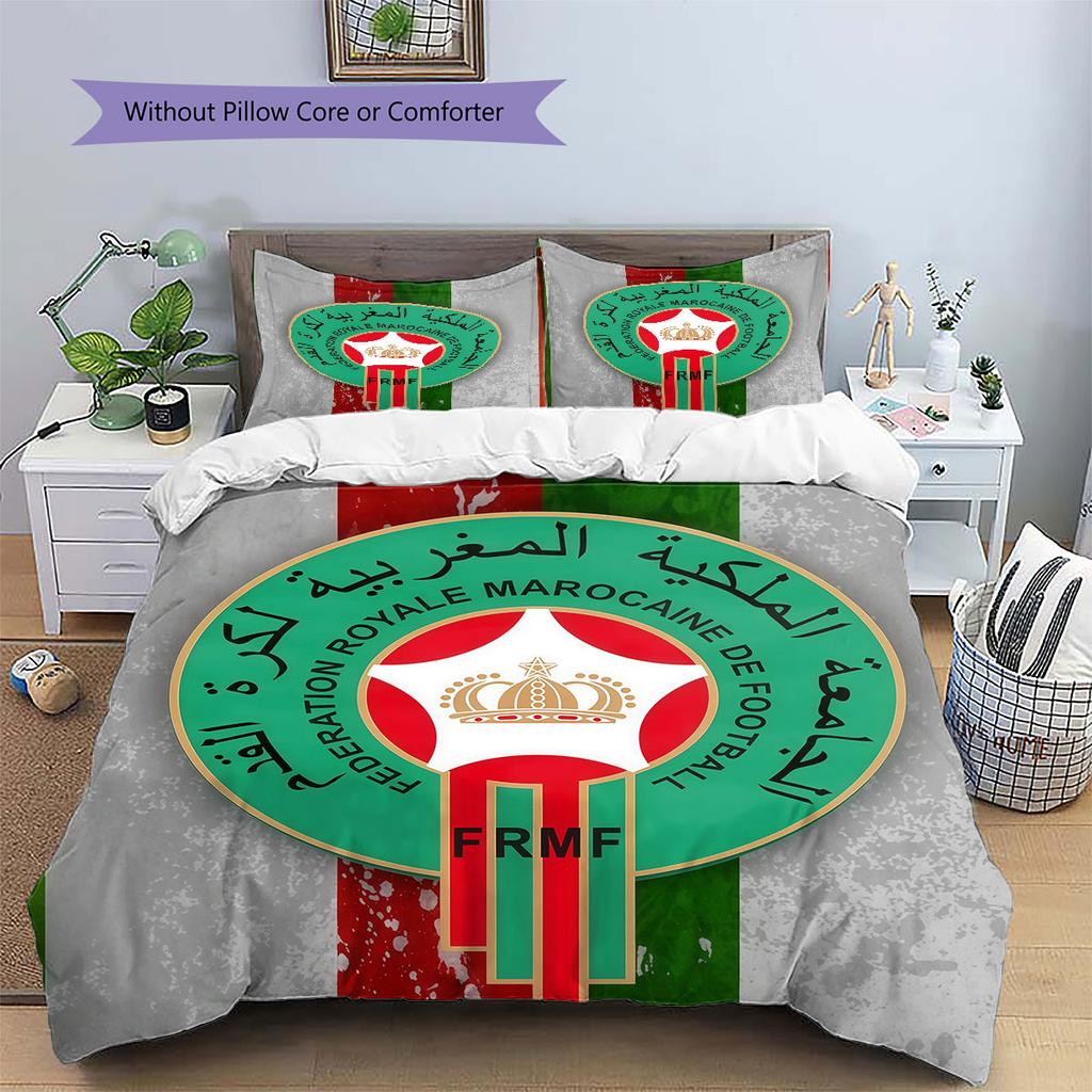 Logo squadra nazionale Marocco Modello Biancheria da letto Decorazione Casa Regalo di Compleanno (1 * copripiumino + 2 * federa, senza nucleo),merchandising per fan.