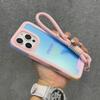 Candy Contrast Color Laser Wrist Strap Case For iPhone 14 15 16 17 Pro Max Frosted IMD Anti-Loss Cord Lanyard Soft Bumper Cover