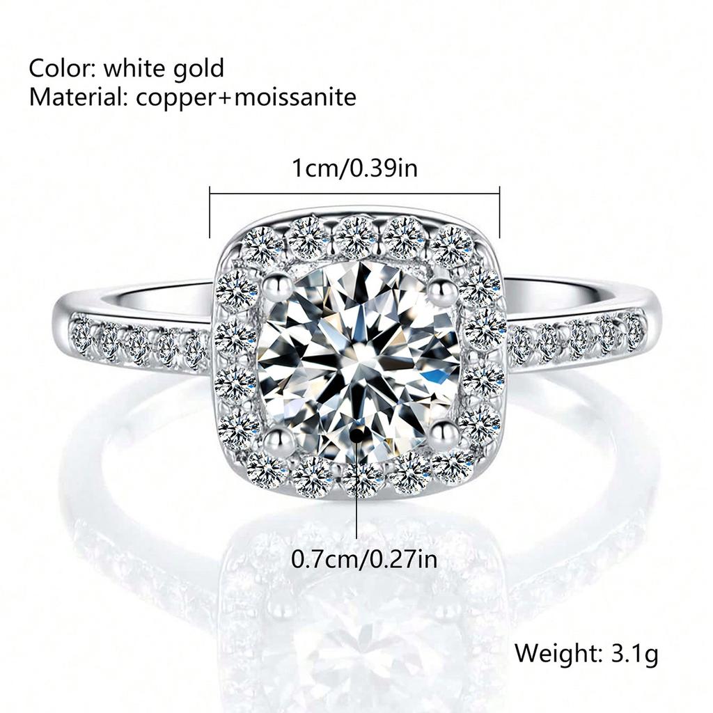 BLUEONE Moissanite Ring Engagement Ring Electroplated 18K White Gold Hand Jewelry Spot