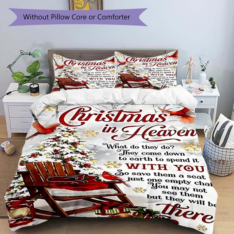 

3pcs Christmas in Heaven Includes One Quilted Coverlet and Two Pillowcases (No Core) - Festive Holiday Decor for Bedroom or Guest Room - Polyester Fab 135x200cm