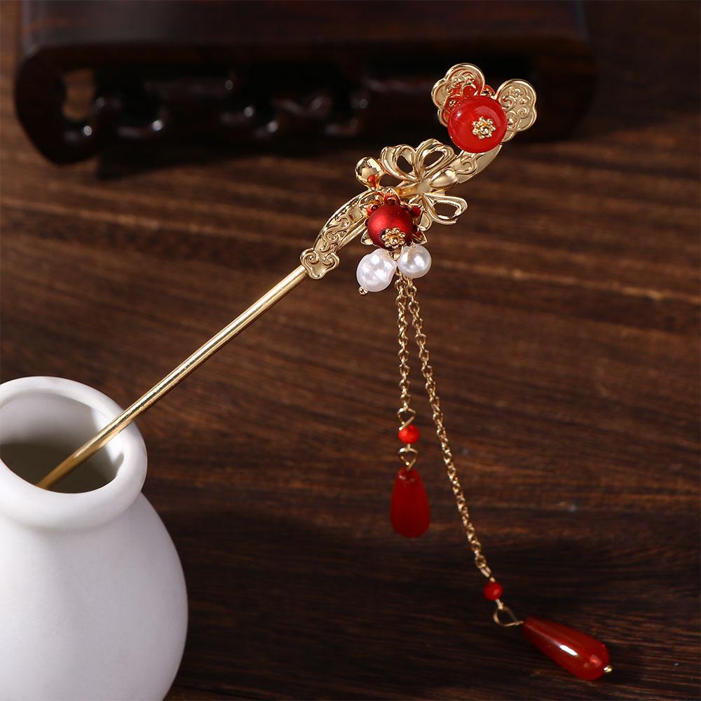 Beaded Pearl Hair Clip Korean Hanfu Hairpins Wedding Headdress Women Hair Sticks Chinese Hair Fork