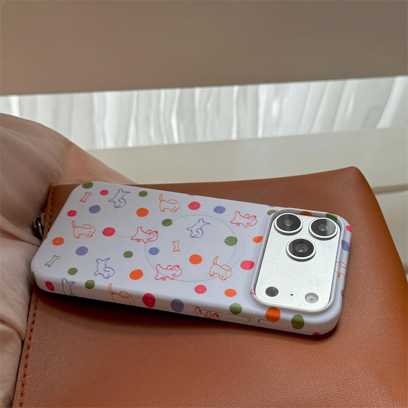 

Simple Polka Dot puppy Magnetic Phone Case For iPhone 16 Pro 15 14 Pro Max 15 Promax Cover For Magsafe Stand Shockproof Cases iPhone17 Pro Max