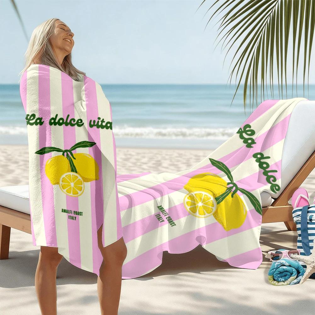 1PC La Dolce Vita Amalfi Lemon Beach Towel, Quick Dry Lightweight Polyester Towel, Soft Absorbent Italian Themed Towel for Swimm