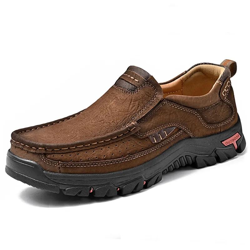 Men's Cowhide Plus Size Loafers Men's Casual Leather Shoes Outdoor Hiking Shoes