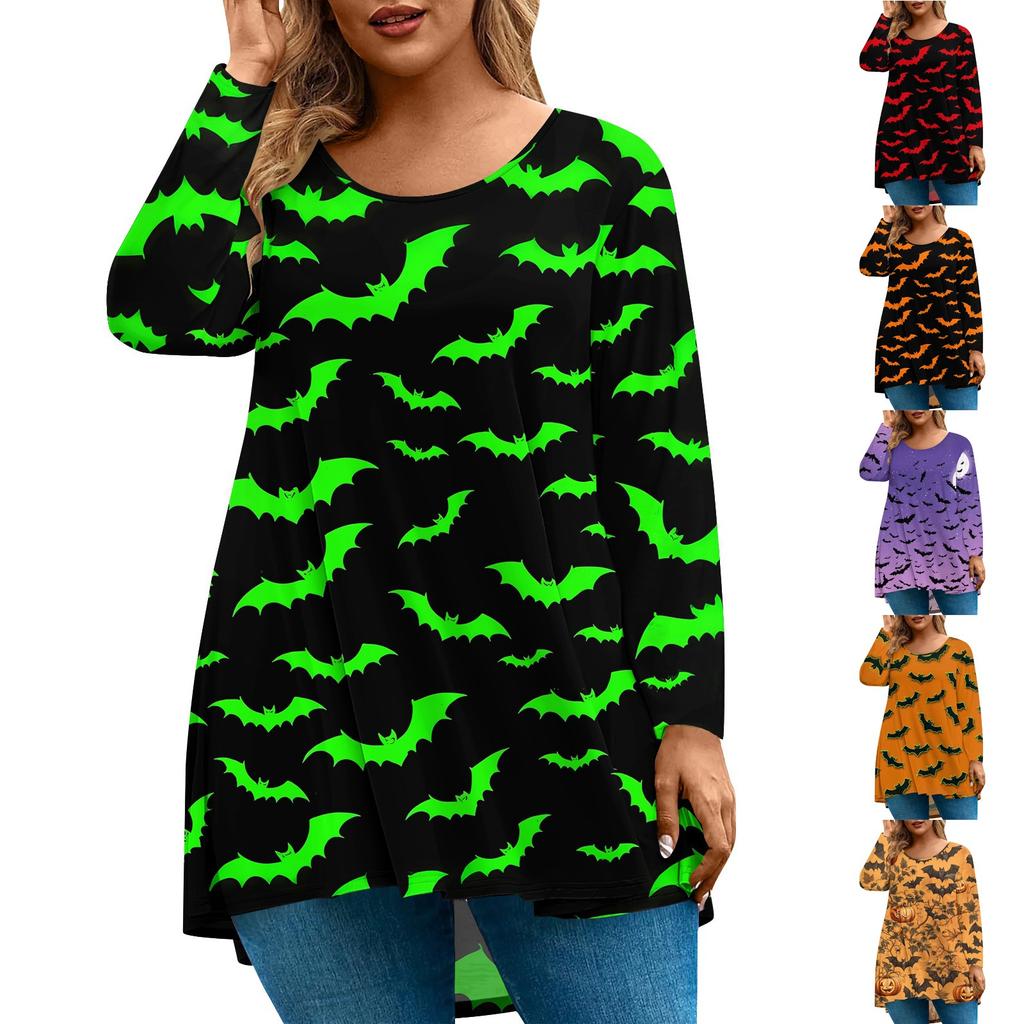 Damenmode Übergröße Rundhals Langarm Lässig Halloween-Print Lockerer Pullover
