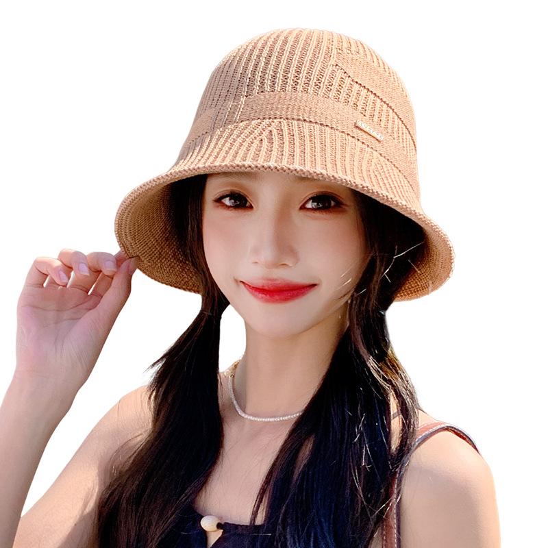 Sommarhatt dam enfärgad stickad mångsidig sommarsolskydd solskyddshatt UV-skydd bucket hat