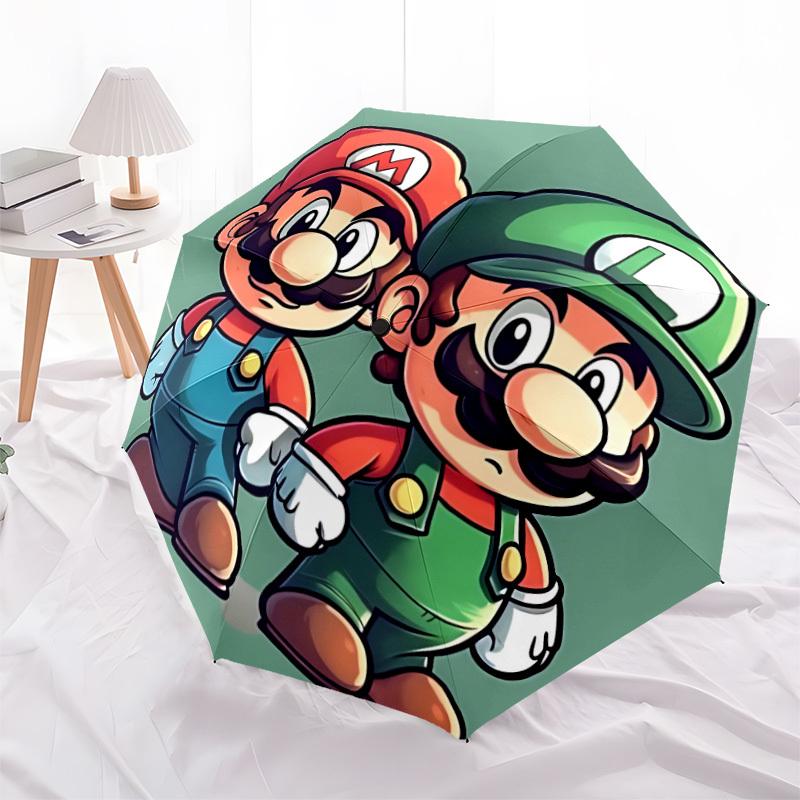 1pc Mario Luigi Automatic Open/close Folding Portable Umbrella with 8-Rib Structure for Women/Men, All-Season Use  A0901150