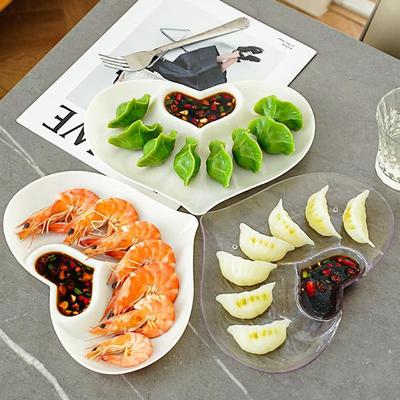 Herzform Plastik Knödelplatte mit Essigschälchen Essigschälchen Sushi Frühstück Trockenfrüchte Snack Muschel Knochenspuckschale