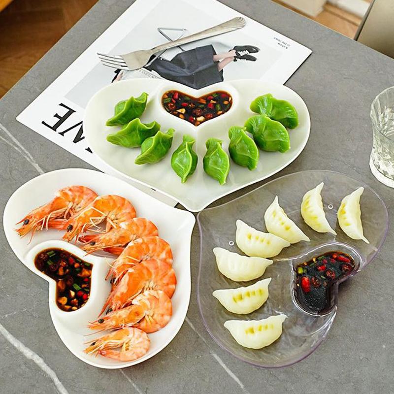 Herzform Plastik Knödelplatte mit Essigschälchen Essigschälchen Sushi Frühstück Trockenfrüchte Snack Muschel Knochenspuckschale