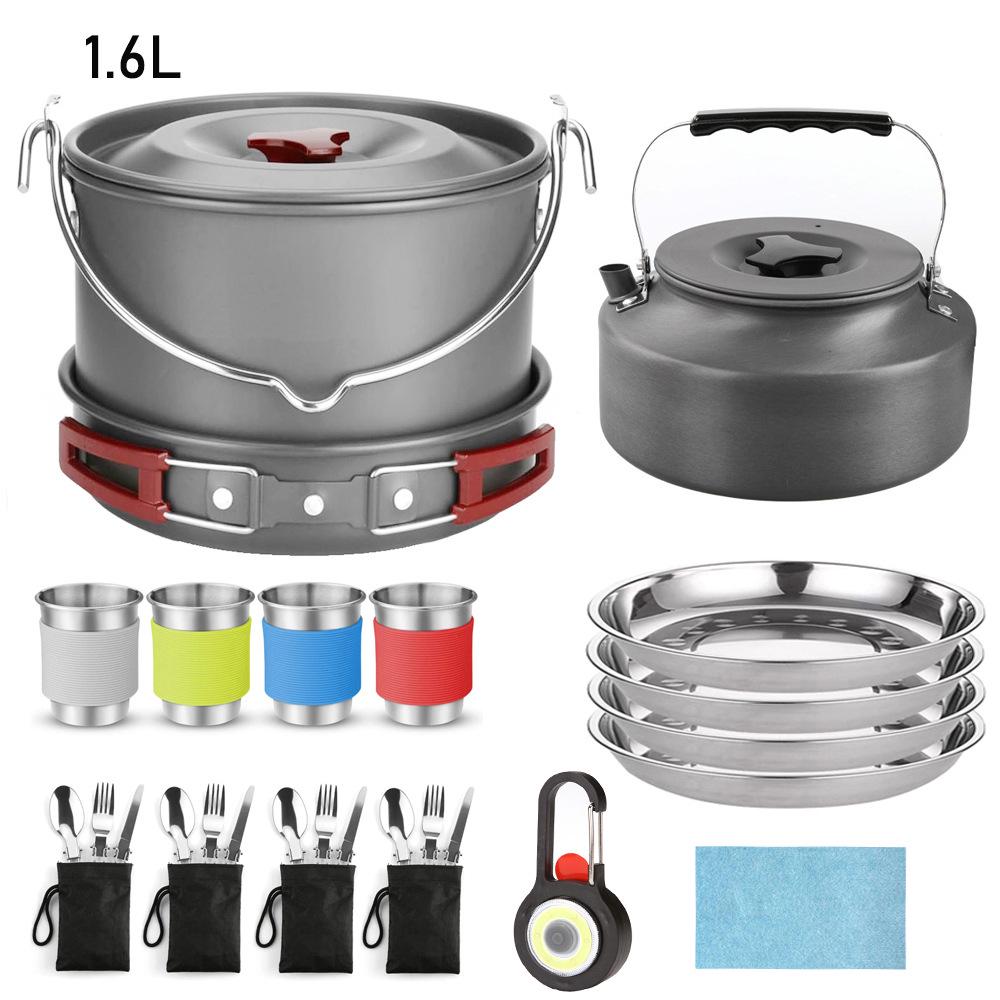 Cross-border Portable 1.6L Teapot and Kettle Outdoor Camping Cookware Set