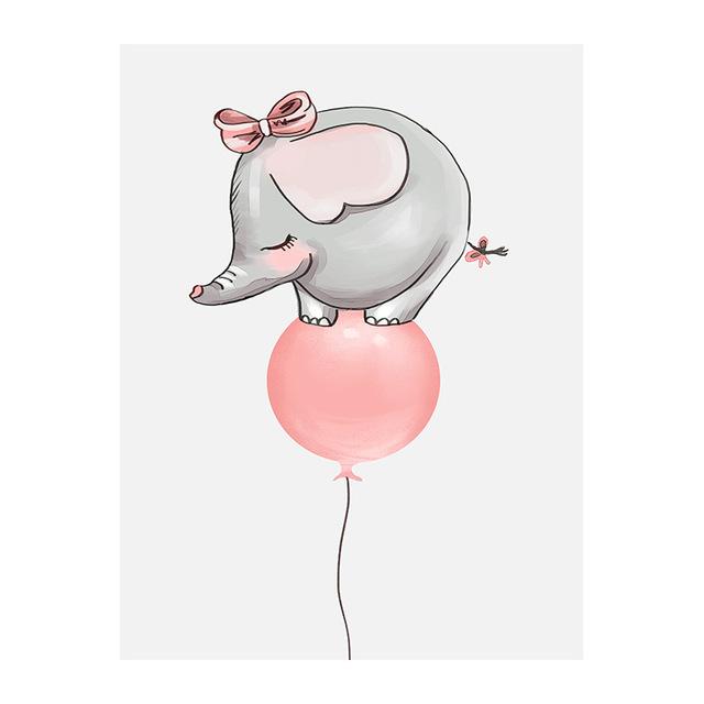 Cartoon Animal Pink Balloon Giraffe Elephant Decorative Painting Simple Home Porch Living Room Painting Canvas Painting Oil