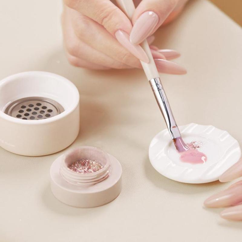 

1 шт. Чашка для мытья кистей для ногтей, блюдце с крышкой и фильтрующим слоем, керамическая, очиститель для кистей для ногтей, чашка для чистки кистей с блестками и глиттером для ногтей