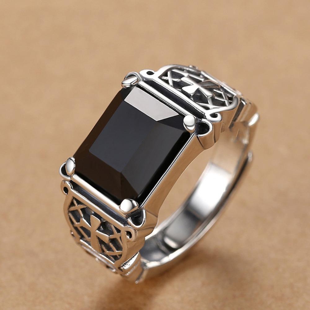 Black Zircon Men s Hip Hop Rings Adjustable Cross Ring Trend Open Ring Daily Wear