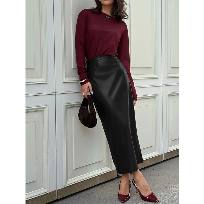 

Юбка из высококачественной кожи Осенняя Сексуальная С высокой талией Облегающая Юбка-карандаш M