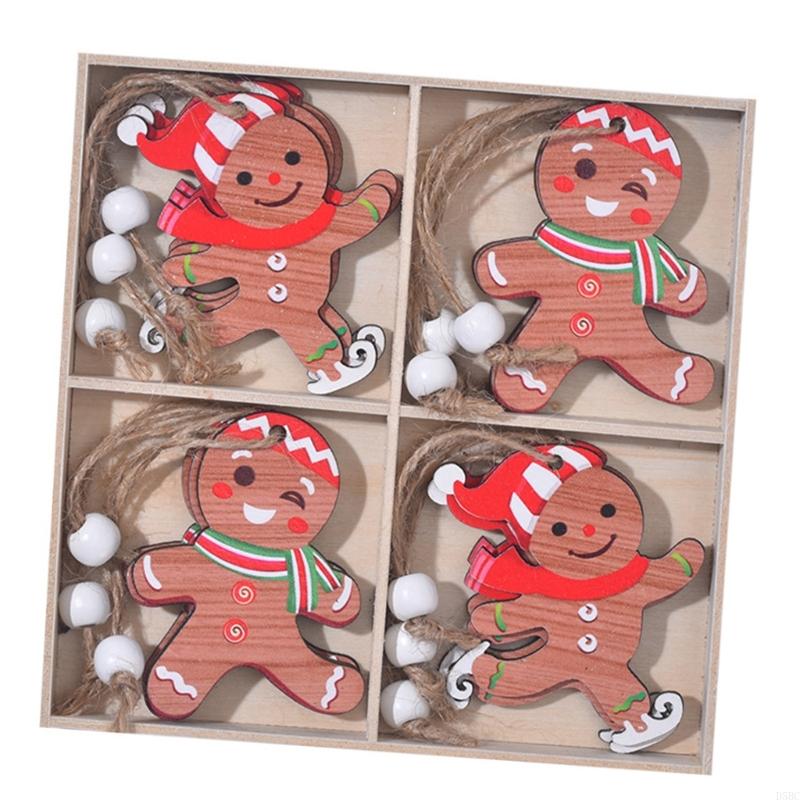 12Pcs Wooden Lovely Man Ornaments Durable Holiday Homes Decoration 4 Panel Designs for Christmas Tree Decorations