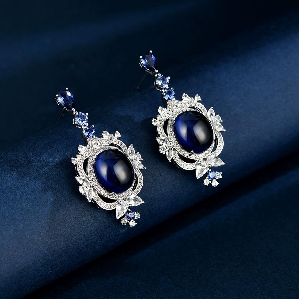 WUIHA 100% 925 Sterling Silver 10 * 12 MM Lab Sapphire High Carbon Diamond Wedding Engagement Drop Dangle Earrings Fine Jewelry