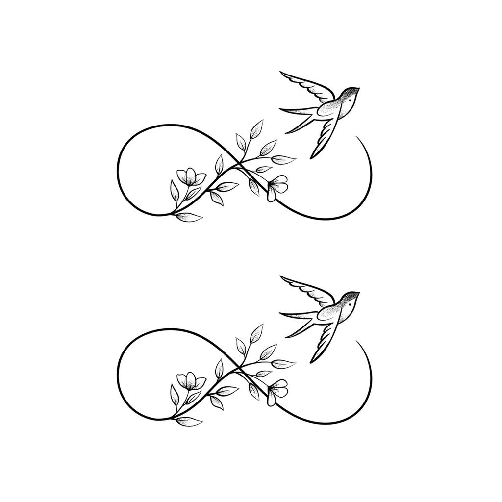 Ins Simple Love Flower Butterfly Swallow Mobius Ring Infinite Loop Wrist Tattoo Sticker