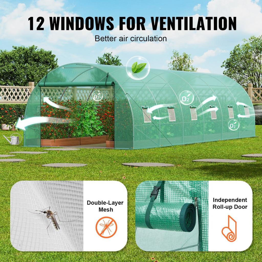 Walk-in Tunnel Greenhouse 29.2x9.7x6.5ft Galvanized Frame PE Cover Green