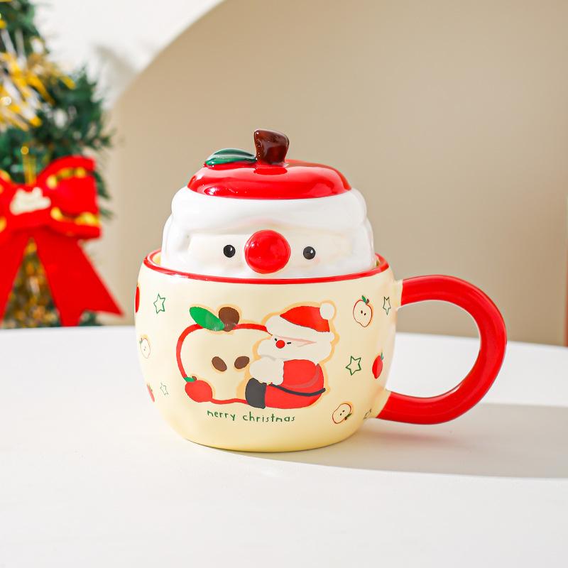 Weihnachtsgeschenke Friedensfrucht Keramiktasse mit Deckel Kreativer Becher für Mädchen Niedliche Haushalts-Wasserbecher Büro
