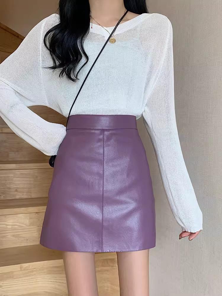 Women's 2023 Retro High-Waist PU Leather Skirt - Slim, Short, Black, Korean-Style for Autumn/Winter Fashion.