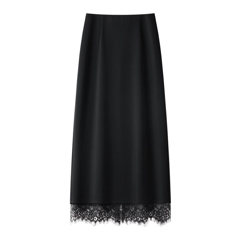 

Women s Black Lace Patchwork Midi Skirt, 2025 Spring Collection, High Waist Slimming Bodycon Design 3X Large чёрный