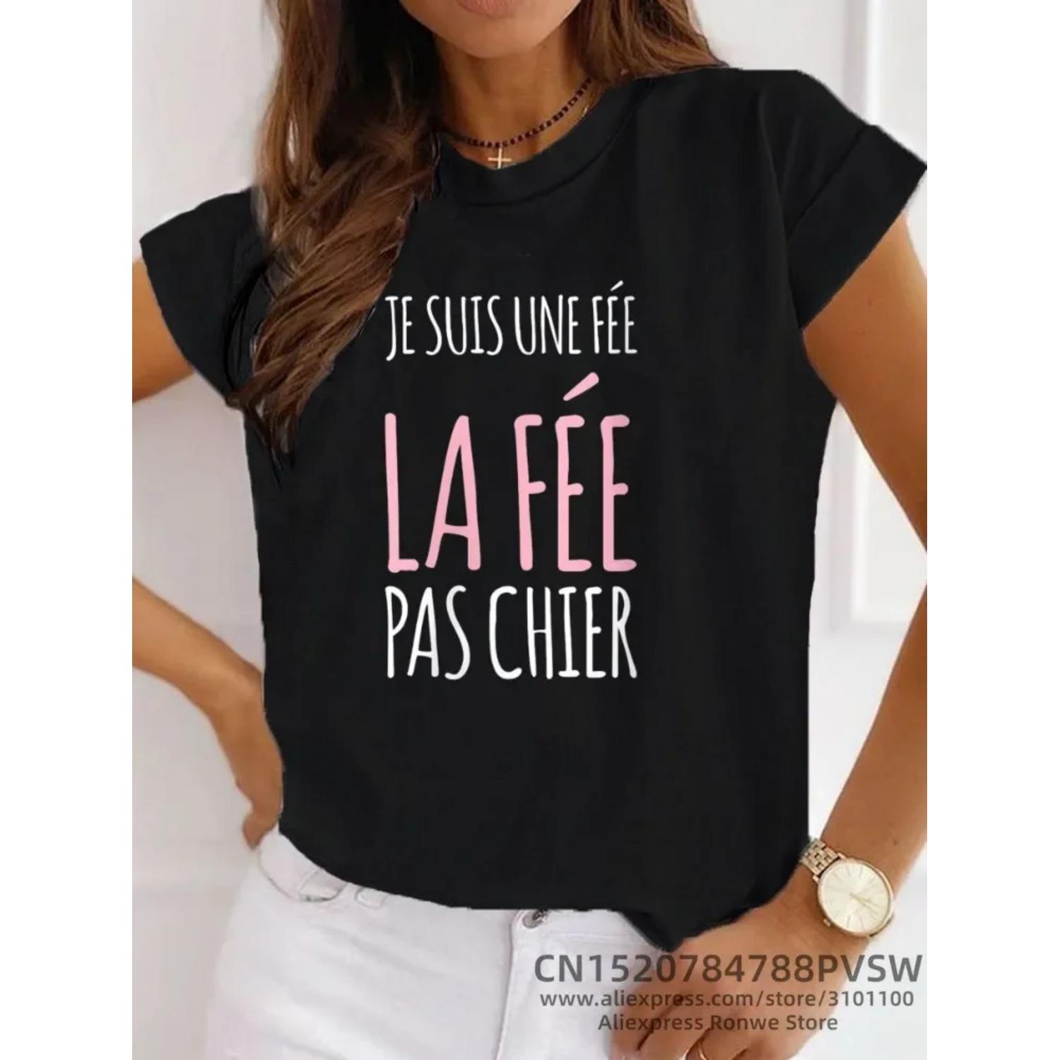 France Funny Letter Manche Courte Humour Je Suis Une Fée Graphic T-shirt Girl Y2K Harajuku New Tee Tops women clothes harajuku S чёрный