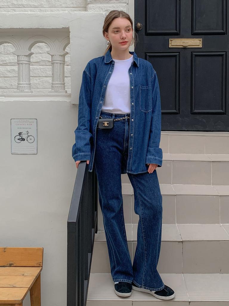 Baseukala One Pocket Oversized-Fit Denim Shirt (2Colors)