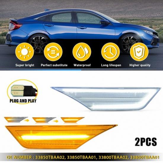 Switchback Sequential Signal LED Side Marker Lights For 16-21 Honda Civic