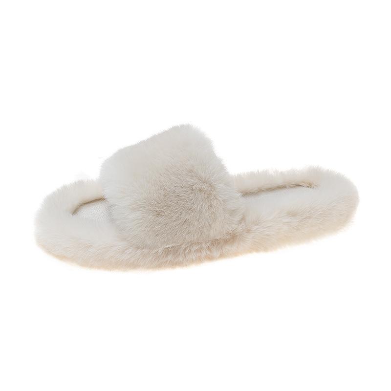 Thick-bottomed fluffy slippers women's large-size home cotton mop simple daily wear one-word slippers