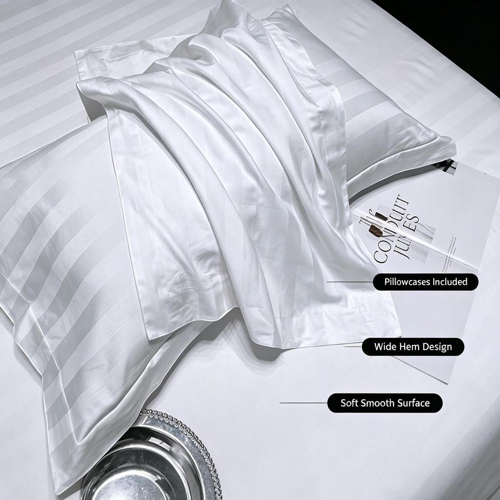 Satin Stripe Polyester Bedding Set Hotel‑Style 4‑Pieces Duvet Cover Kit