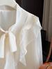 Elegant Spring 2026 Women's Polka Dot Heart Ruffle Shirt: Chic, Age-Defying, Unique Long-Sleeved Design