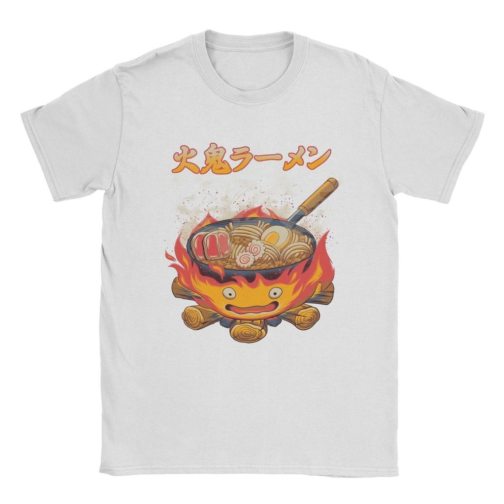 Men Howled Ramen Movings Fire Demon Castles T Shirts 100% Cotton Clothes Vintage Round Neck Tees New Arrival T-Shirts