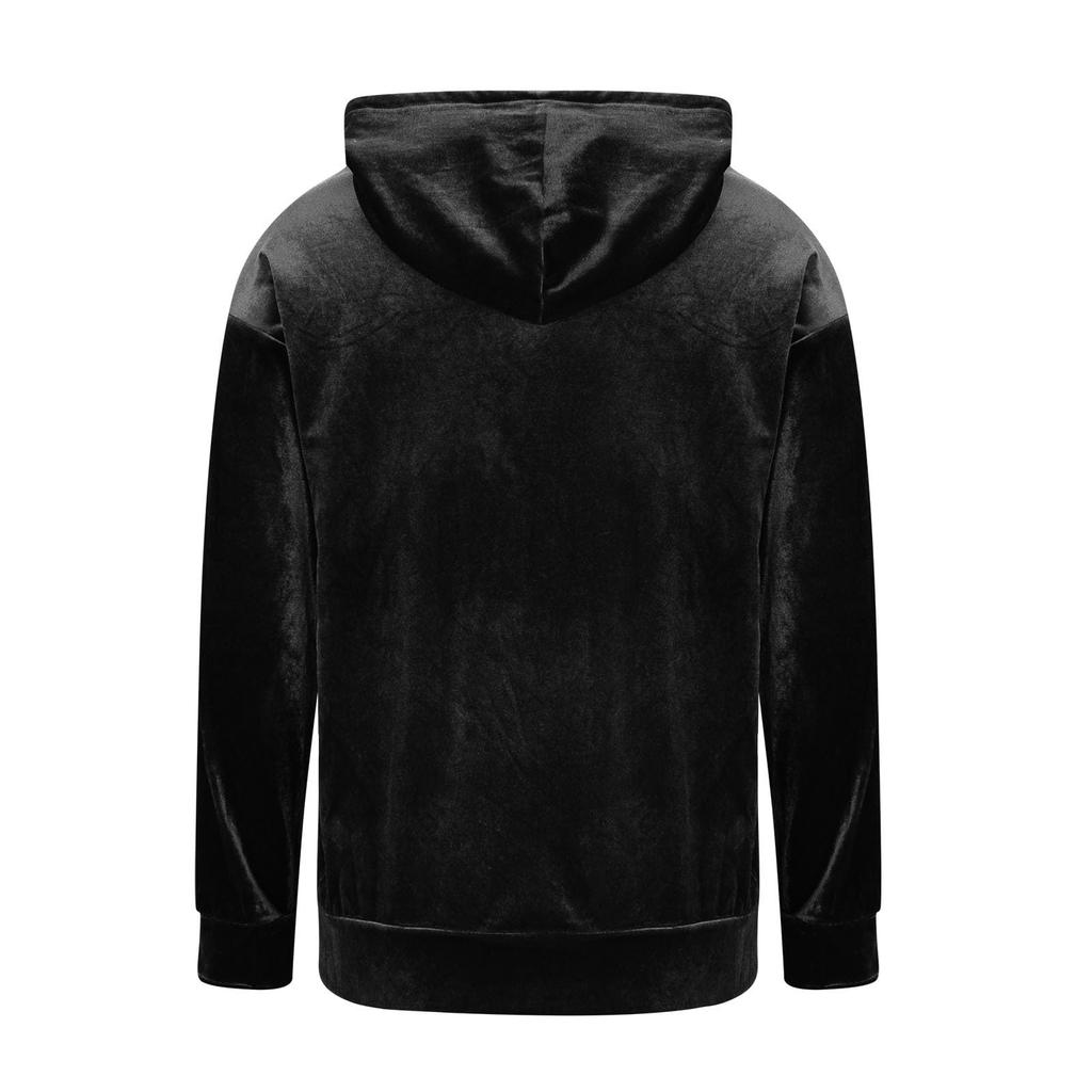 Damen Einfarbig Kapuzenpullover Locker Langärmlig Reißverschlusstasche Gold Samt Oberteil Sweatshirt