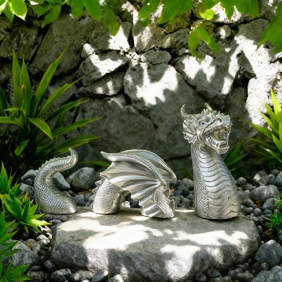 Gothic Dragon Garden Statue 3-Section Dragon Figurine Weatherproof Outdoor Art Dragon Sculpture for Home Patio Yard Lawn Courtyard Decoration