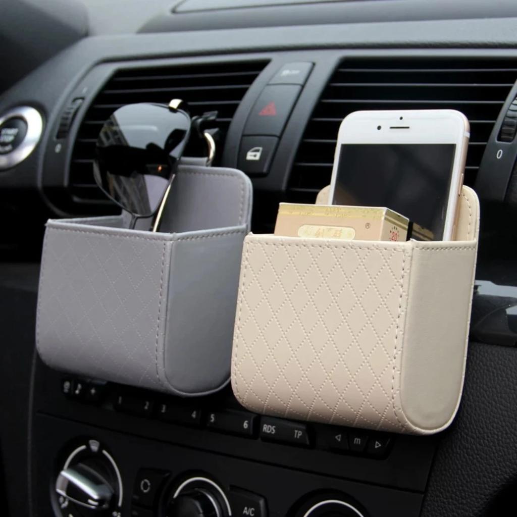 PU-Leder Auto Outlet Vent Sitz zurück ordentlich Aufbewahrungsbox Münztasche Fall Tasche Organizer Hängehalter Beutel Autozubehör