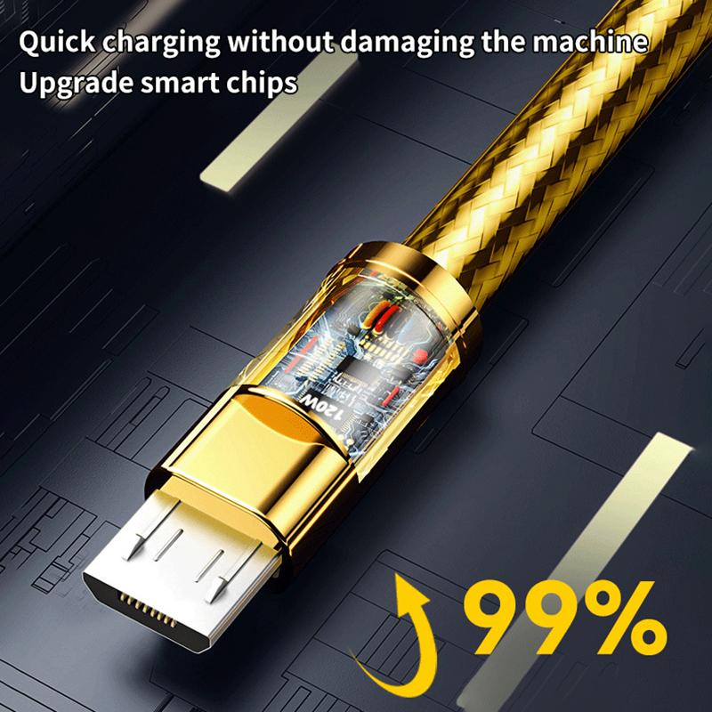Zinc Alloy 120W Usb Super Fast Charging Data Cable For Xiaomi Huawei Samsung Type C 6A Micro 3A Charge Game Cord For Iphone 2.4A