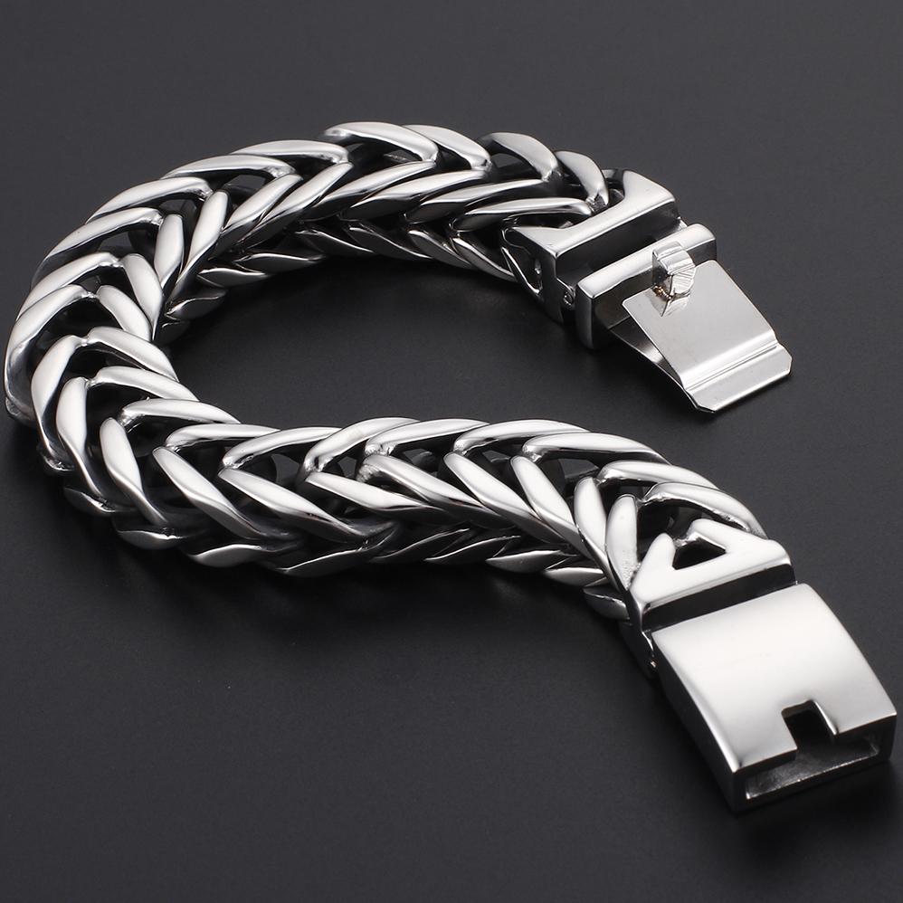 Men's 17MM Width V Shaped Double Layer Chain Bracelet for Men Polished Stainless Steel Bracelets Man Hip-Hop Party Jewelry Gifts