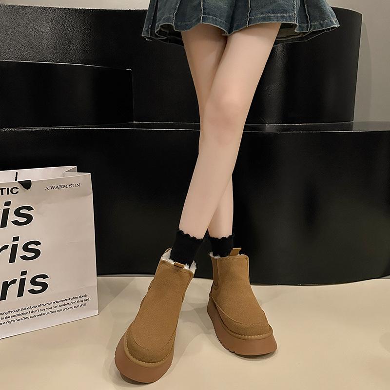 Thick-soled Heightening Snow Boots Women's 2025 New Piled Thickened Short Cotton Boots Sangpo Village Northeast Snow Cotton Shoes