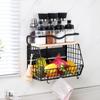 Iron Basket With Hooks For Kitchen Organization Heavy Duty Wall Basket With Wood Lid Kitchen Storage