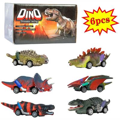 6 Pack Simulation Dinosaur Pull Back Inertia Toy Car Children Boy Educational Tyrannosaurus Rex Accessories Animal Toys